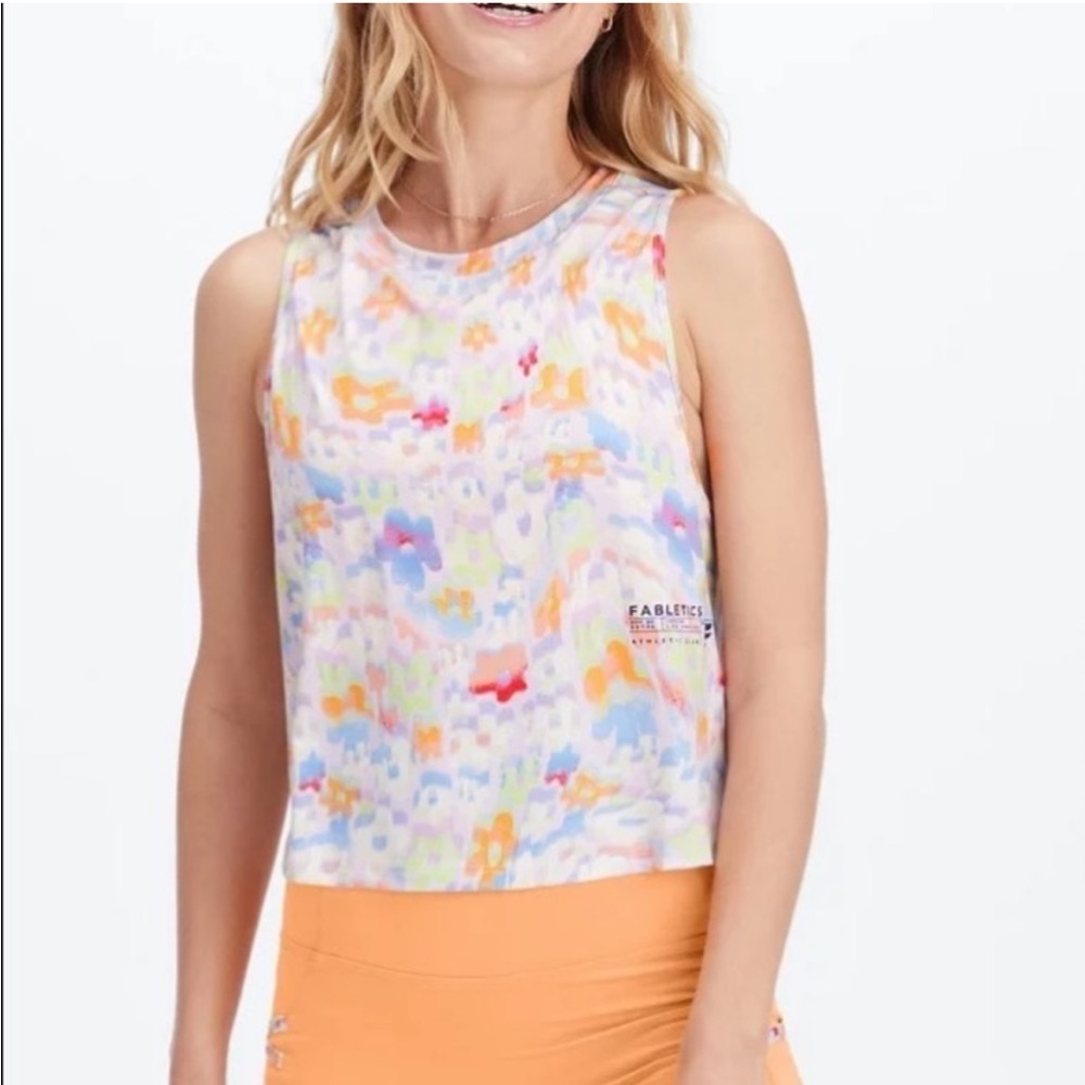 Fabletics Blake Muscle Tank Top Multicolor Floral Print Cropped Size Small